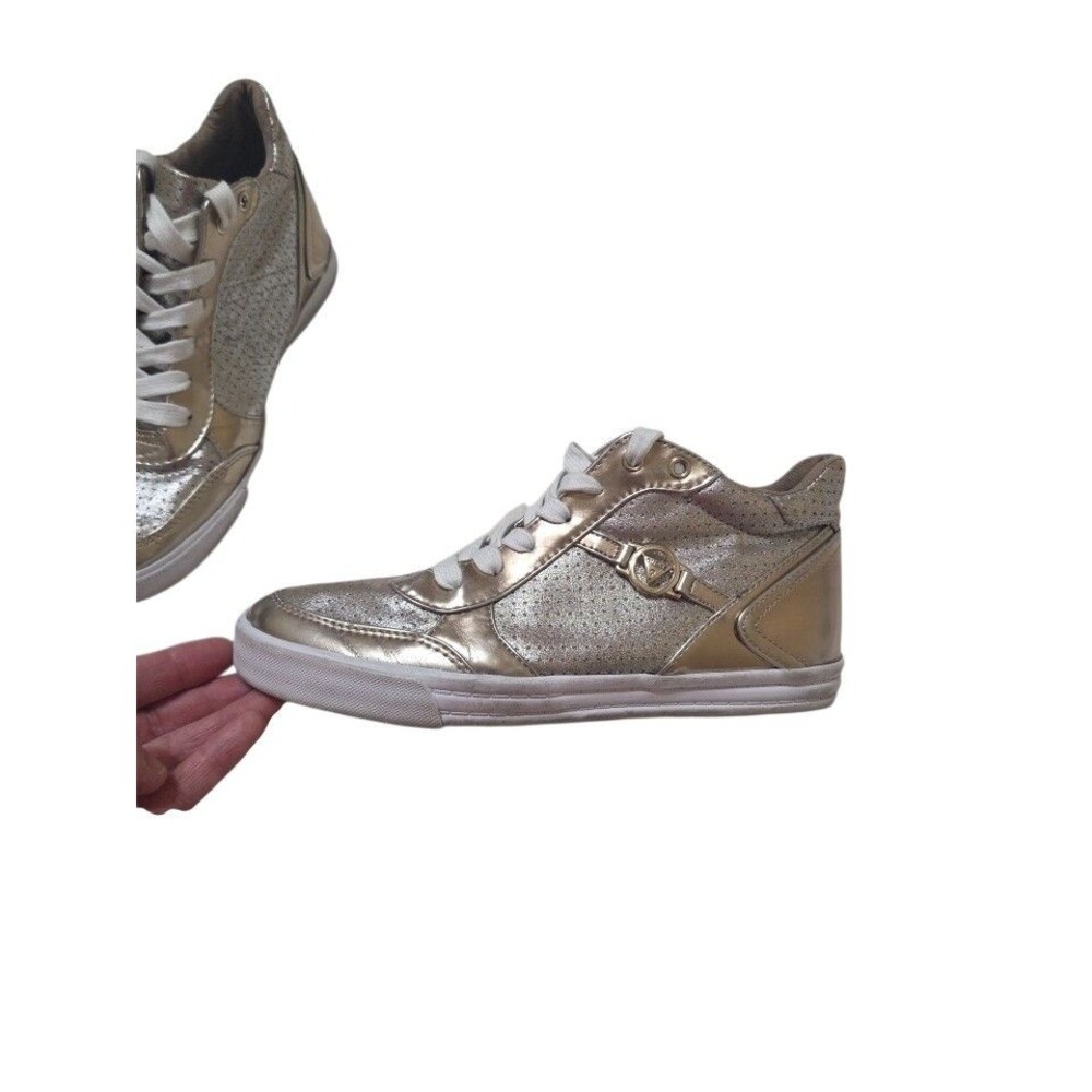 GUESS High Top Gerree Sneakers Shoes Gold Logo Lace Up Women's 7.5 S2 - Picture 11 of 11